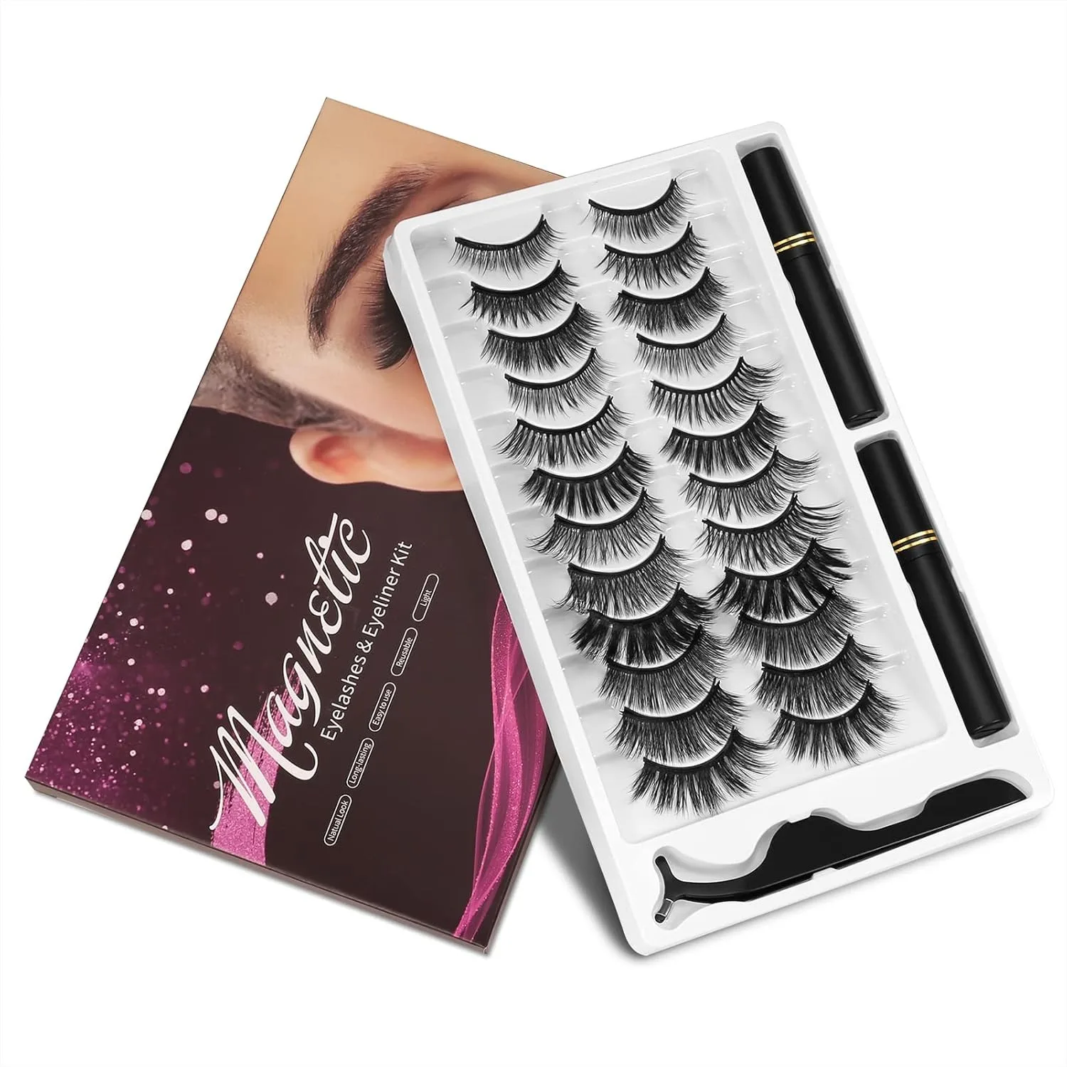 Magnetic Eyelashes and Eyeliner Kit, 12 Pairs Reusable False Lashes with Magnetic Liner and Tweezers, 3D Natural Look, No Glue
Magnetic Eyelashes and Eyeliner Kit, 12 Pairs Reusable False Lashes with Magnetic Liner and Tweezers, 3D Natural Look, No Glue