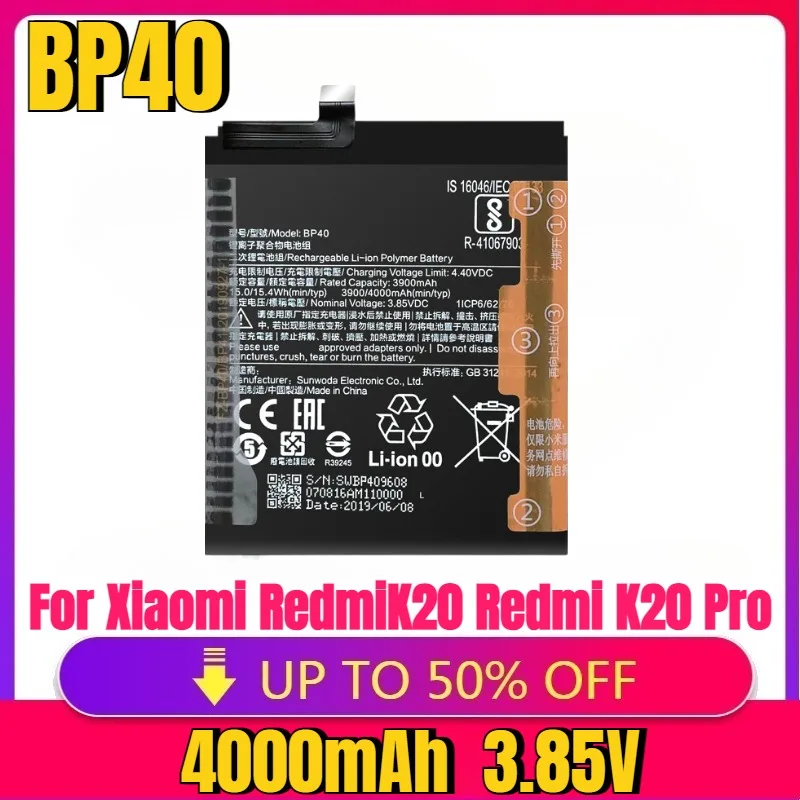 New High quality Battery BP41 BP40 For Xiaomi Mi 9T Mi9T RedmiK20 Redmi K20 Pro K20Pro 4000mAh High Capacity Phone Batteria
New High quality Battery BP41 BP40 For Xiaomi Mi 9T Mi9T RedmiK20 Redmi K20 Pro K20Pro 4000mAh High Capacity Phone Batteria