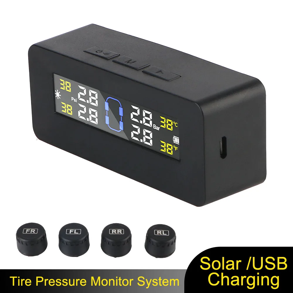 Solar/USB Powered Digital LCD Display Tire Pressure Monitoring System Auto Security Alarm Systems Car TPMS
Solar/USB Powered Digital LCD Display Tire Pressure Monitoring System Auto Security Alarm Systems Car TPMS