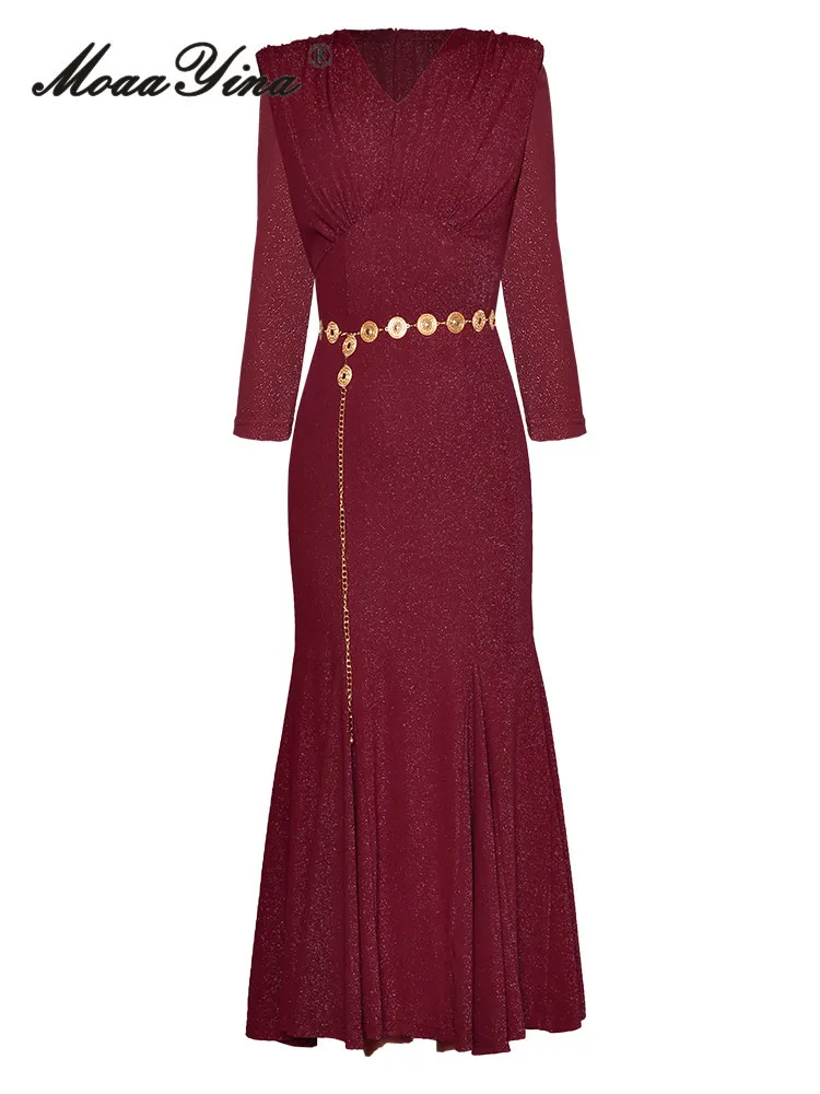 MoaaYina Fashion Designer 2024 Summer Dress Women V Neck Stripe Mermaid Ruched Design Long Sleeves Temperament Midi Dress
MoaaYina Fashion Designer 2024 Summer Dress Women V Neck Stripe Mermaid Ruched Design Long Sleeves Temperament Midi Dress