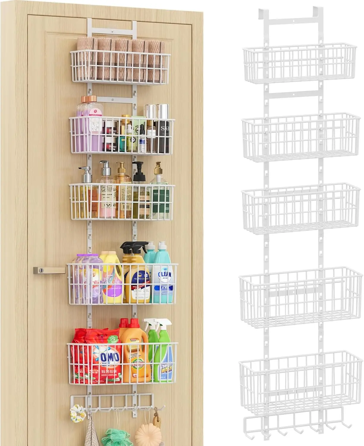 Adjustable Over The Door Organizer, Metal Hanging Door Organizer with 5 Wire Basket 7 Hooks, Wall Mounted Shelf for Pant
Adjustable Over The Door Organizer, Metal Hanging Door Organizer with 5 Wire Basket 7 Hooks, Wall Mounted Shelf for Pant