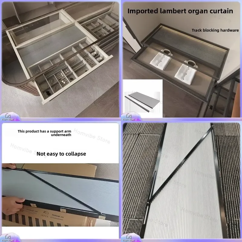 Hidden Jewelry Box for Display Cabinet Italian Style Transparent Track Curtain with Built-in Storage Compartment Organizer
Hidden Jewelry Box for Display Cabinet Italian Style Transparent Track Curtain with Built-in Storage Compartment Organizer