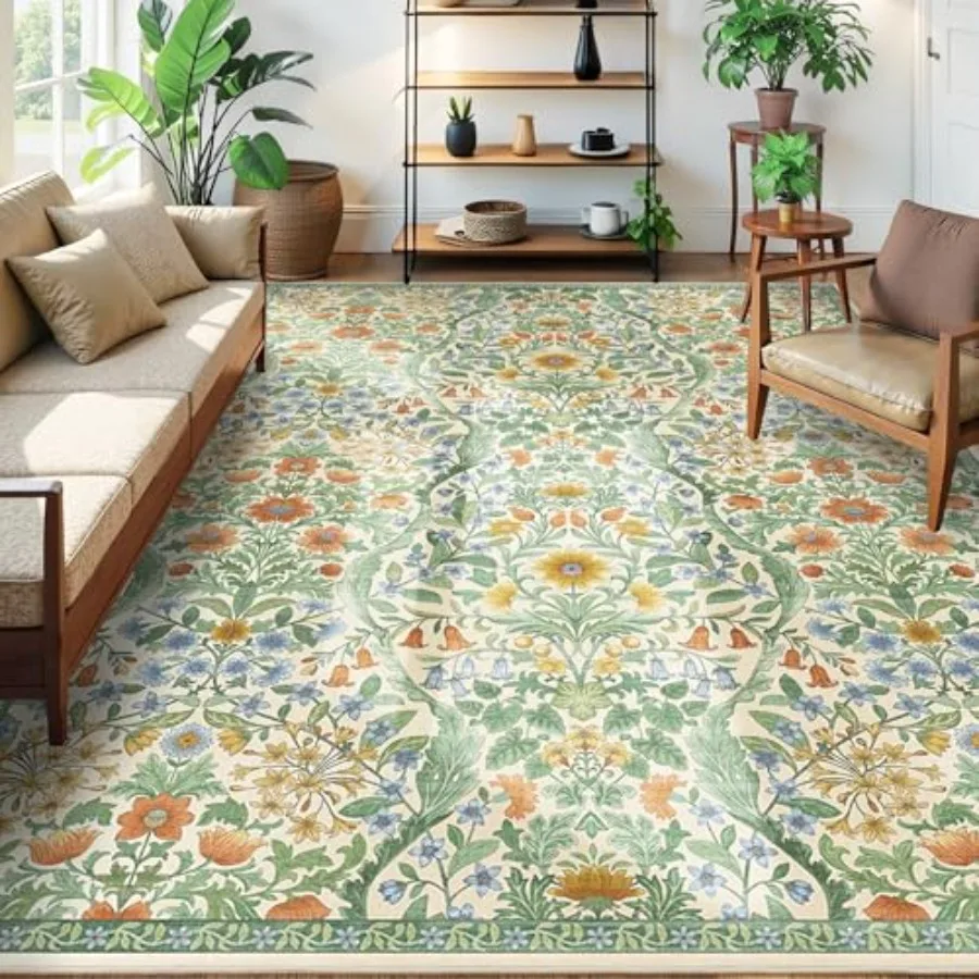 8x10 Washable Area Rug for Living Room: Vintage Grass Green Floral Design, Soft Non-Slip Stain Resistant Boho Lightweight Carpe
8x10 Washable Area Rug for Living Room: Vintage Grass Green Floral Design, Soft Non-Slip Stain Resistant Boho Lightweight Carpe