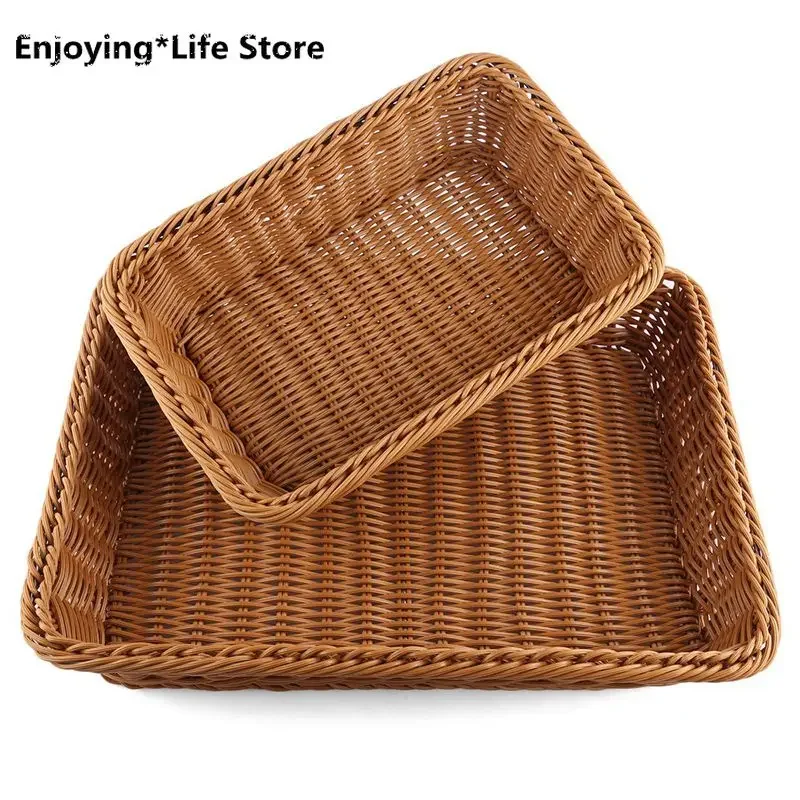 Bread Basket 2Pcs Rectangular Rattan-like Woven Fruit Fruit and Vegetable Storage Basket Large Poly Wicker Bread Basket
Bread Basket 2Pcs Rectangular Rattan-like Woven Fruit Fruit and Vegetable Storage Basket Large Poly Wicker Bread Basket