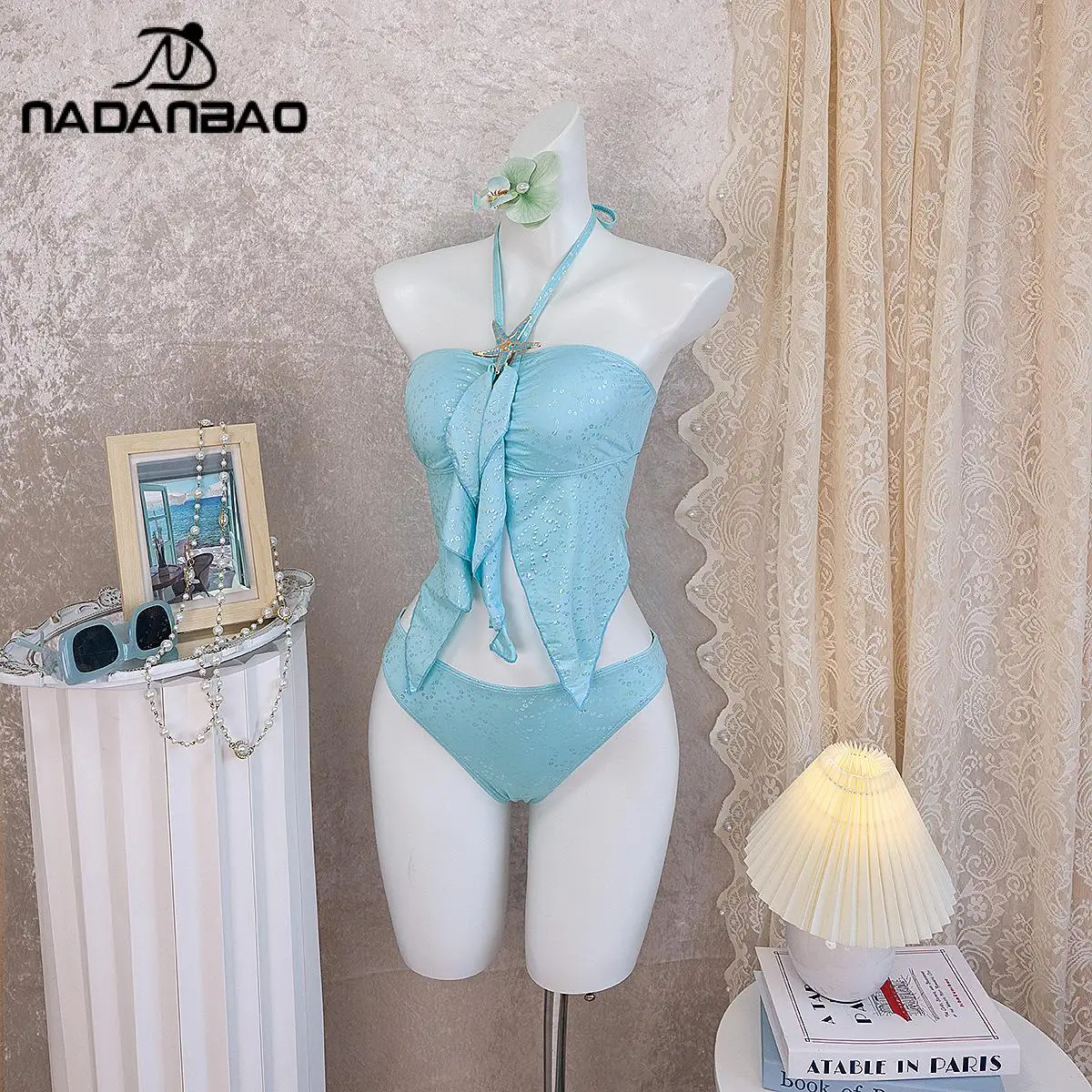 Элегантный женский купальник Nadanbao Lake Blue: сексуальный бандо с завязками на шее, с завышенной талией, с бантом, для отпуска и пляжа
Элегантный женский купальник Nadanbao Lake Blue: сексуальный бандо с завязками на шее, с завышенной талией, с бантом, для отпуска и пляжа