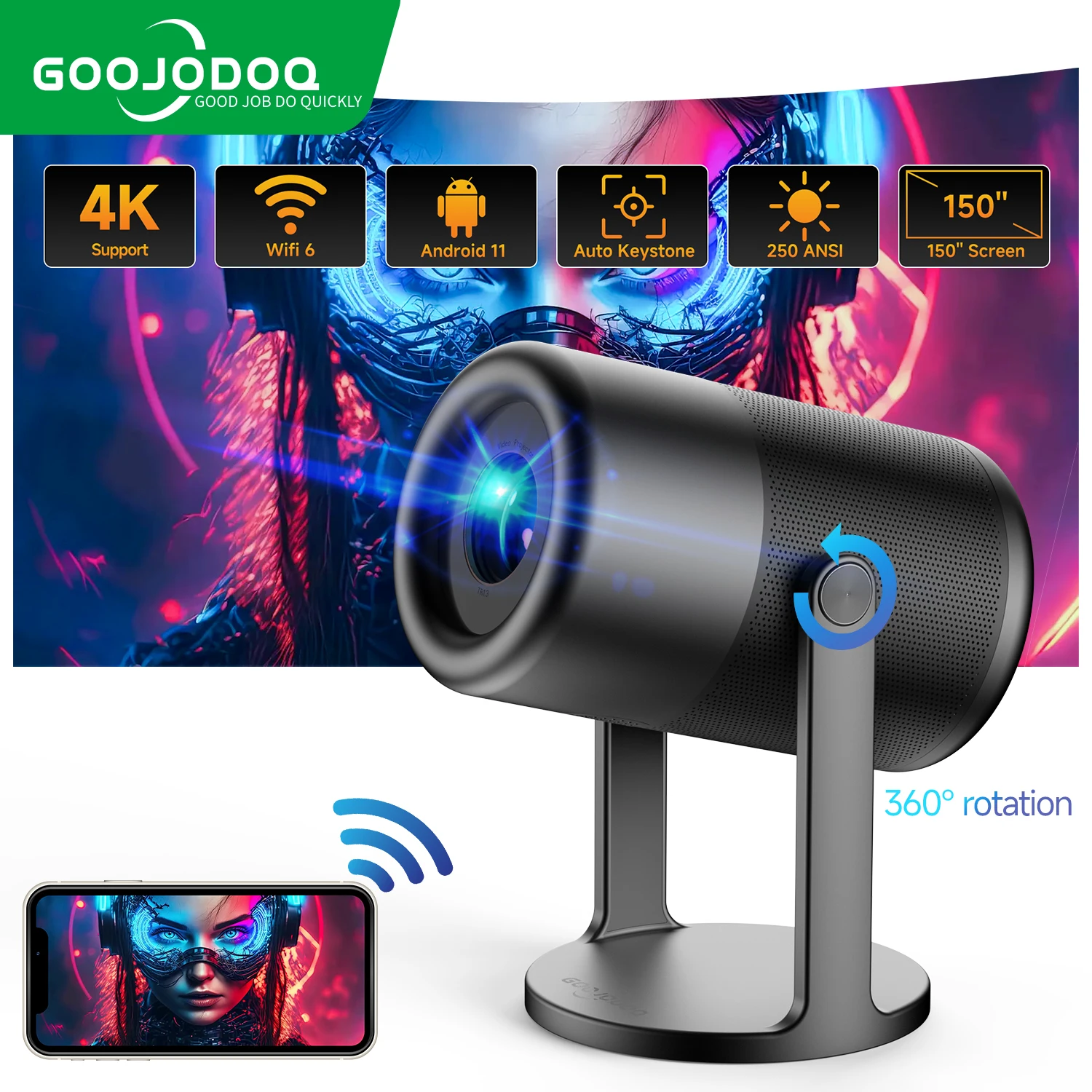 Проектор GOOJODOQ, вращающийся на 360 °, 4K Android 11 Dual Wifi6 250ANSI All winner BT5.0 1920x1080p, домашний кинотеатр, наружный проектор
Проектор GOOJODOQ, вращающийся на 360 °, 4K Android 11 Dual Wifi6 250ANSI All winner BT5.0 1920x1080p, домашний кинотеатр, наружный проектор
