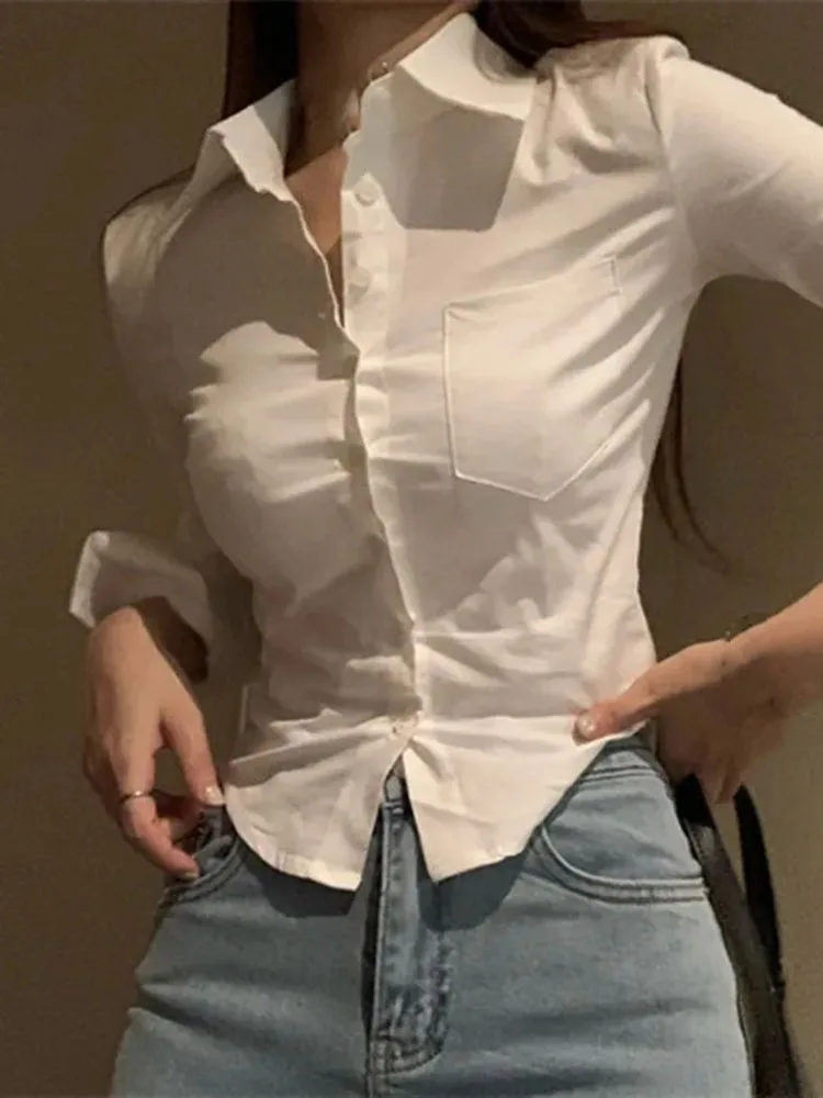 Autumn New Slim Wait Single Breasted Blouses Simple Sexy Lapel Neck White Shirts Women Y2k E-girl Long Sleeve Blusas Mujer
Autumn New Slim Wait Single Breasted Blouses Simple Sexy Lapel Neck White Shirts Women Y2k E-girl Long Sleeve Blusas Mujer