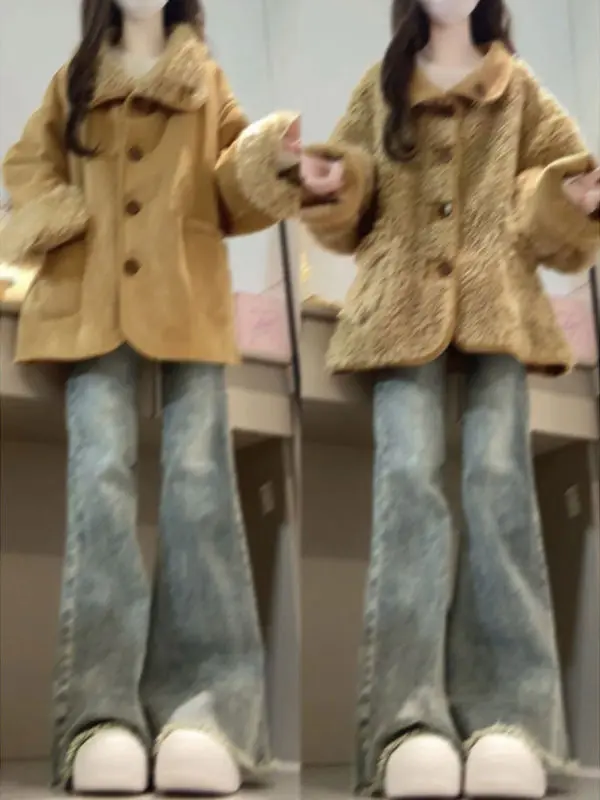 Куртка из меха ягненка в стиле ретро, модная универсальная верхняя одежда, подставка для женского пальто, застежка на пуговицы, без внутреннего хлопка.
Куртка из меха ягненка в стиле ретро, модная универсальная верхняя одежда, подставка для женского пальто, застежка на пуговицы, без внутреннего хлопка.