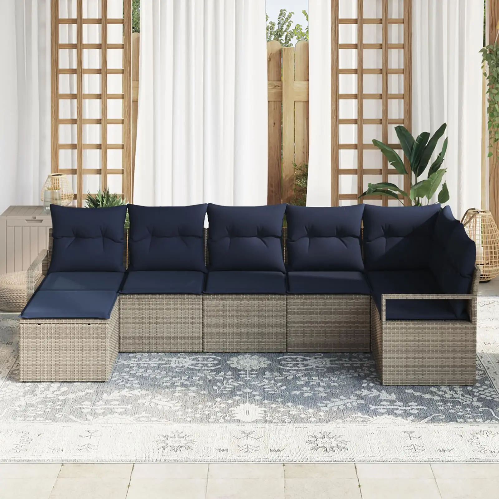 8 Piece Outdoor Garden Sofa Set Light Grey Poly Rattan Cushions Comfortable Patio Furniture 
8 Piece Outdoor Garden Sofa Set Light Grey Poly Rattan Cushions Comfortable Patio Furniture