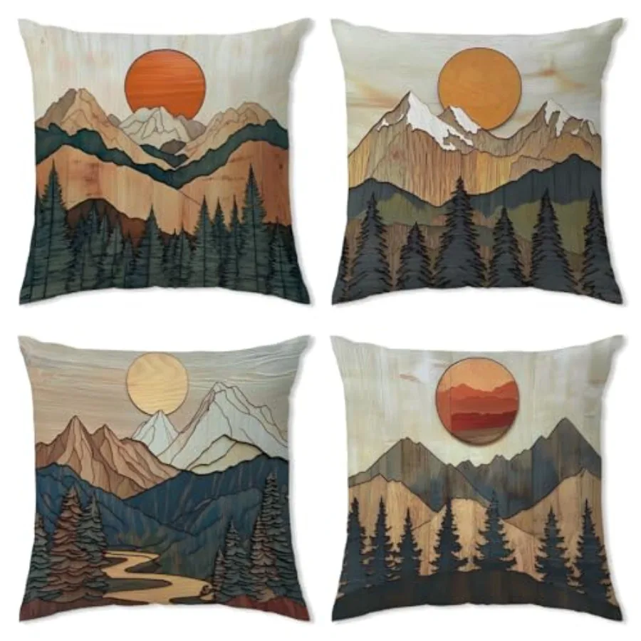 Boho Abstract Throw Pillow Covers Vintage Mountain Veet Pillow Covers 18x18 Sunset Forest Pillow Cases for Couch Bed Fluffy Vee
Boho Abstract Throw Pillow Covers Vintage Mountain Veet Pillow Covers 18x18 Sunset Forest Pillow Cases for Couch Bed Fluffy Vee