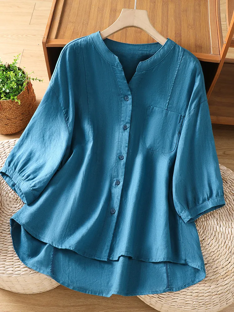 Loose Casual Style Shirt Women's plus Size Summer Mid-Sleeve V-Neck Slimming Top Breathable Comfortable Daily Wear
Loose Casual Style Shirt Women's plus Size Summer Mid-Sleeve V-Neck Slimming Top Breathable Comfortable Daily Wear