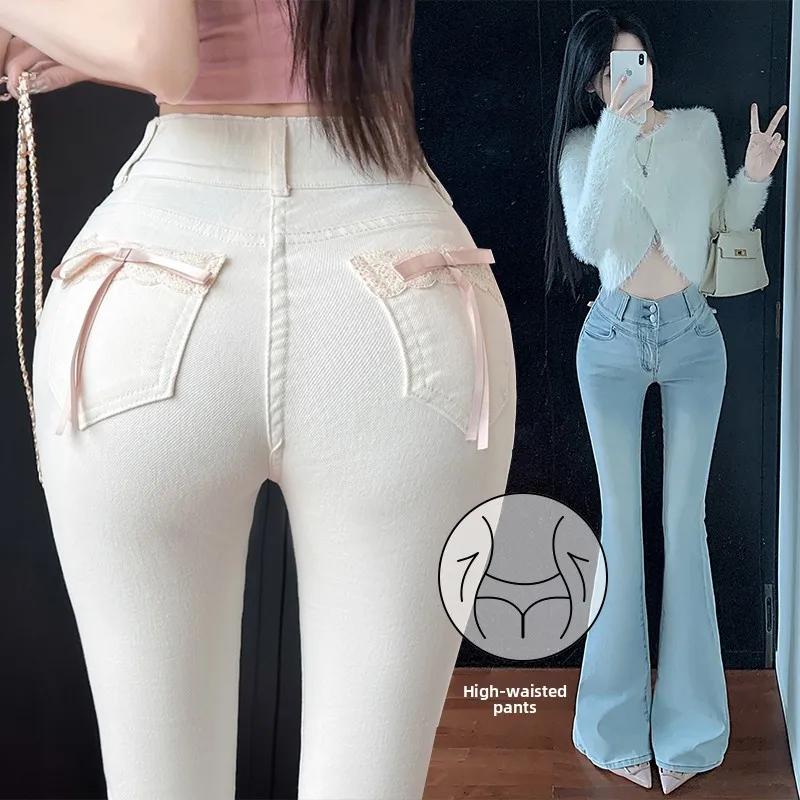 Sweet Spring Autumn High Waist Lace Splice Elastic Denim Pants Women's Bell Bottoms Knot Tummy Control Butt Lifting
Sweet Spring Autumn High Waist Lace Splice Elastic Denim Pants Women's Bell Bottoms Knot Tummy Control Butt Lifting