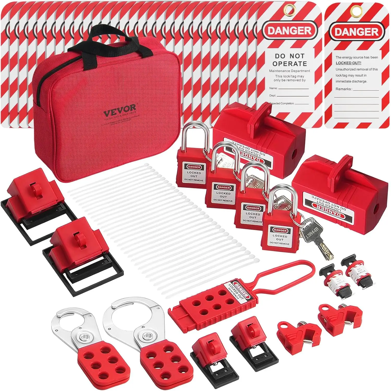 Electrical Lockout Tagout Kit, 47 PCS Safety Loto Kit Includes Padlocks, Hasps, Tags, Nylon Ties, Plug Lockouts.
Electrical Lockout Tagout Kit, 47 PCS Safety Loto Kit Includes Padlocks, Hasps, Tags, Nylon Ties, Plug Lockouts.