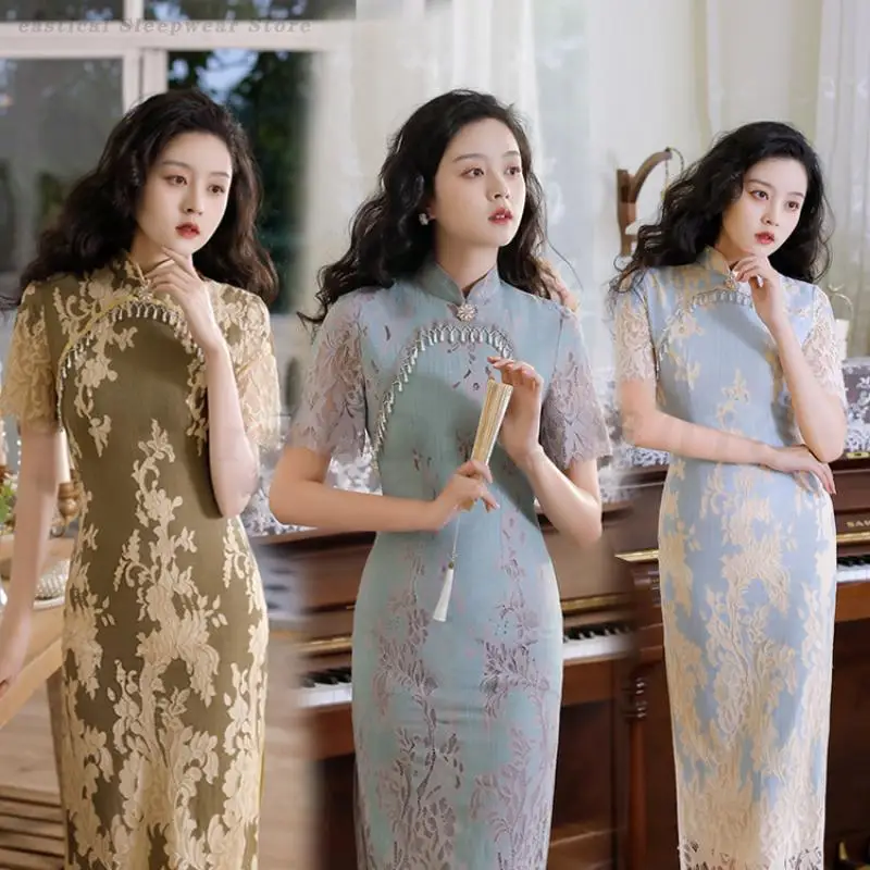 2025 New Spring Summer Cheongsam Women Elegant Qipao Vintage Tradition Chinese Dress Print Flower Lace Vestidos Improved Qipaos
2025 New Spring Summer Cheongsam Women Elegant Qipao Vintage Tradition Chinese Dress Print Flower Lace Vestidos Improved Qipaos