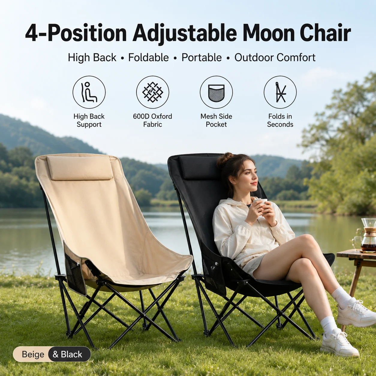 Heavy Duty Portable Folding Camping Chair Moon Style With Backrest Thickened Seat For Outdoor Fishing Sketching And Beach Use
Heavy Duty Portable Folding Camping Chair Moon Style With Backrest Thickened Seat For Outdoor Fishing Sketching And Beach Use