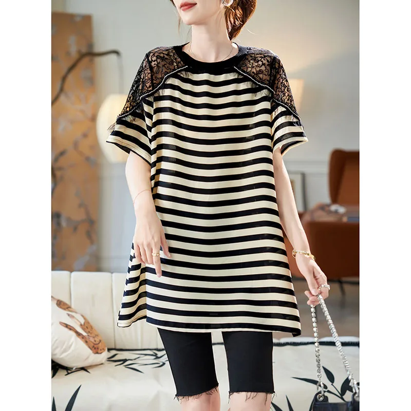 Fashion O-Neck Striped Spliced Hollow Out Lace Blouses Women's Clothing 2025 Summer New Loose Casual Tops All-match Shirts
Fashion O-Neck Striped Spliced Hollow Out Lace Blouses Women's Clothing 2025 Summer New Loose Casual Tops All-match Shirts