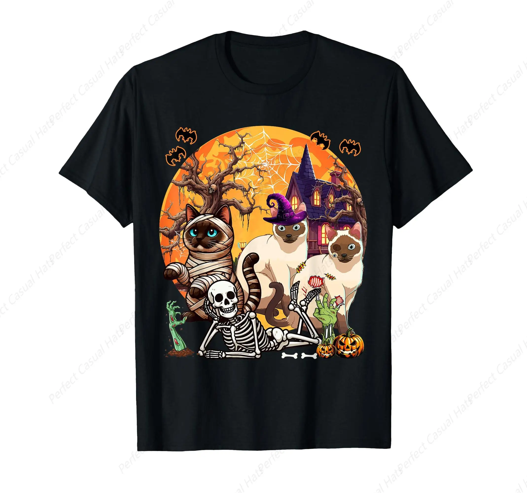 Three Horror Siamese Cats Cosplay Witch Halloween Skeleton T-Shirt Casual Short Sleeve Personalized Top High Quality Shirt
Three Horror Siamese Cats Cosplay Witch Halloween Skeleton T-Shirt Casual Short Sleeve Personalized Top High Quality Shirt