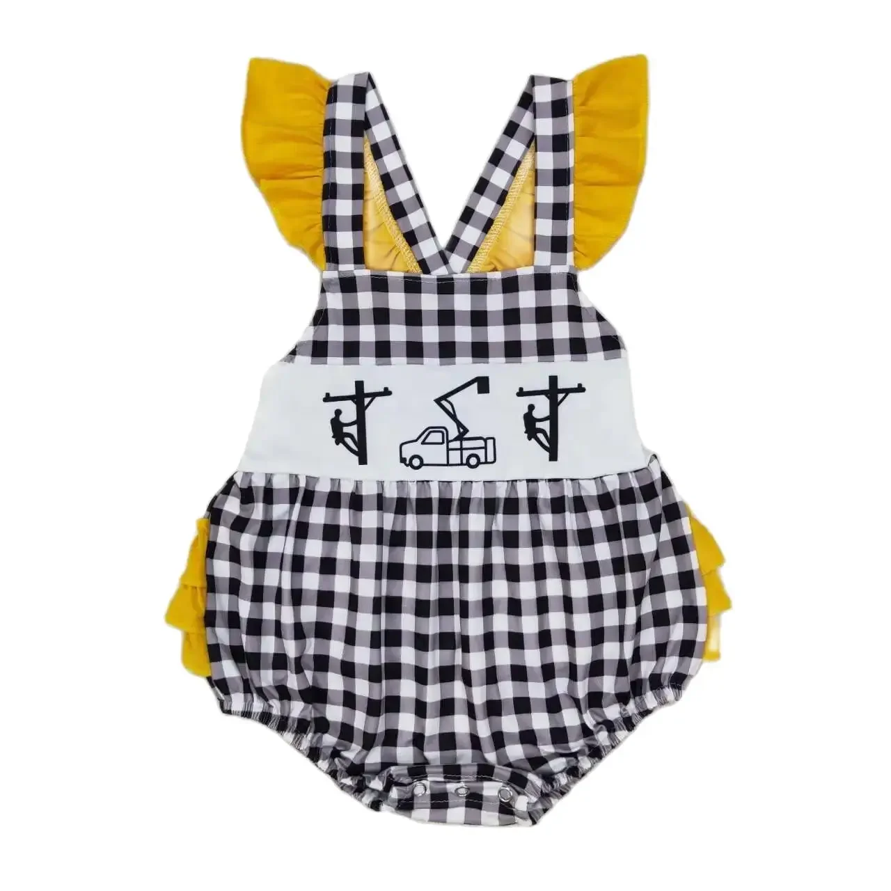 SR1222 Good Quality Baby Girl Clothes Flying Sleeves Top Telephone Pole Maintenance Worker Print With Jumpsuit Children Clothes
SR1222 Good Quality Baby Girl Clothes Flying Sleeves Top Telephone Pole Maintenance Worker Print With Jumpsuit Children Clothes