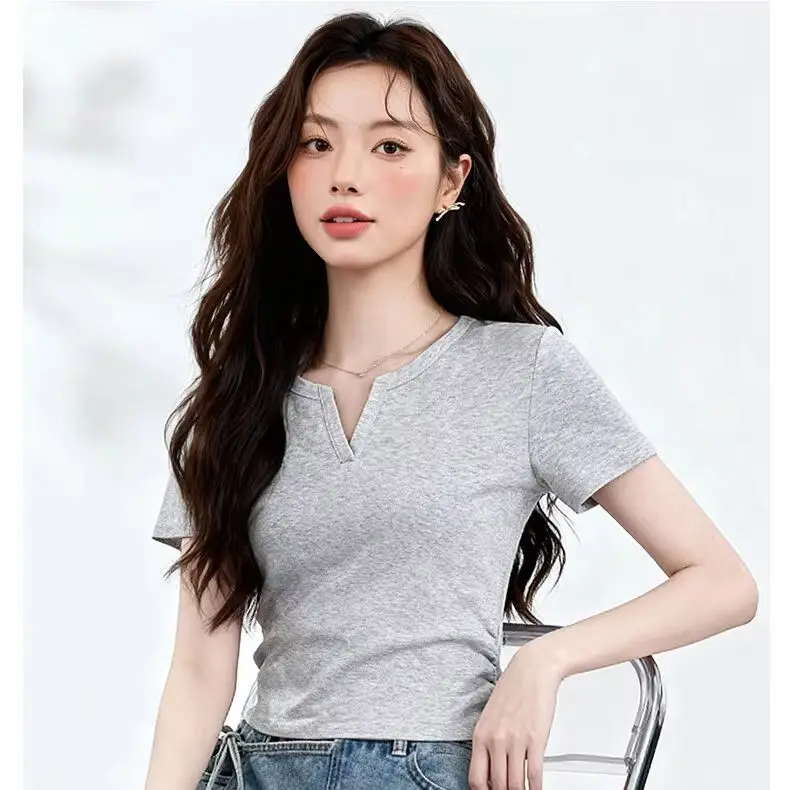 Women's Short-Sleeve T-Shirt with Scoop Neck and Straight Shoulders: Summer Pleated, Breathable, Slim-Fit, Simple Versatile
Women's Short-Sleeve T-Shirt with Scoop Neck and Straight Shoulders: Summer Pleated, Breathable, Slim-Fit, Simple Versatile