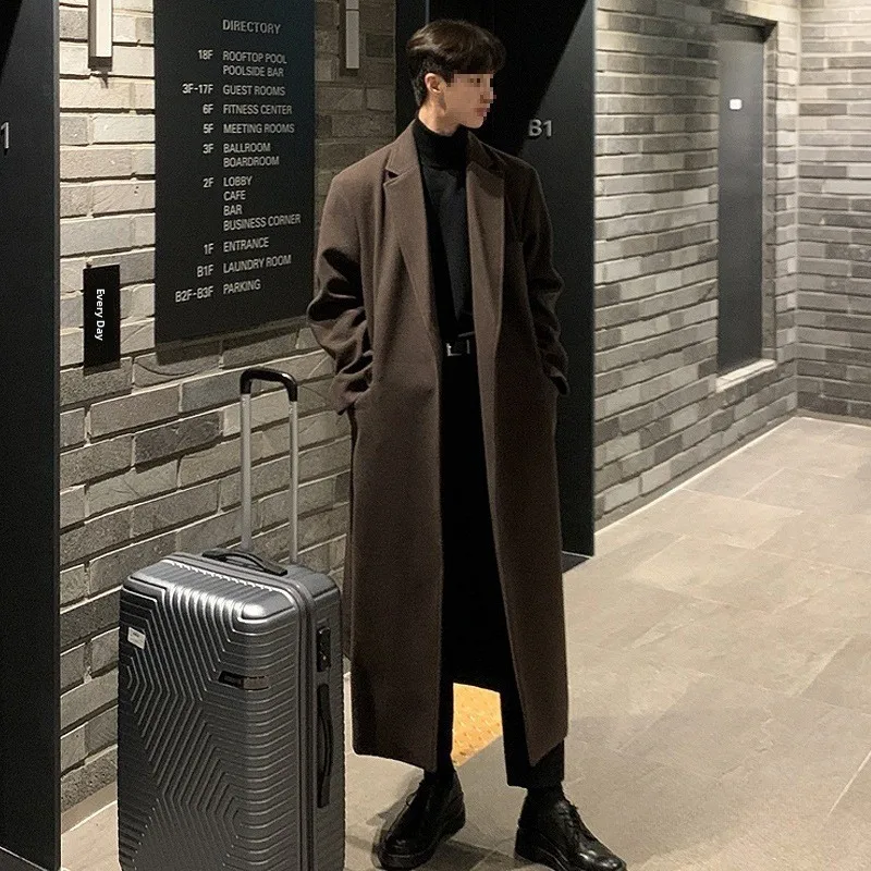 Men's Thickened Long Woolen Coat Belted Loose Style Korean Version Black Windbreaker Outerwear Youthful Energy Pure Color
Men's Thickened Long Woolen Coat Belted Loose Style Korean Version Black Windbreaker Outerwear Youthful Energy Pure Color