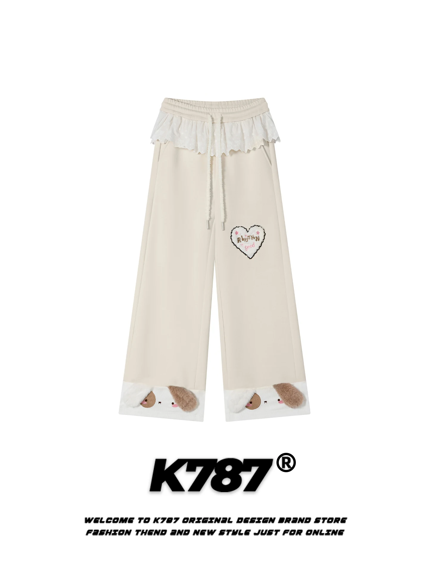 Женские повседневные спортивные брюки K787 Gentle Wind с кружевными вставками, вышивкой в виде собаки и прямым кроем, серия Milk
Женские повседневные спортивные брюки K787 Gentle Wind с кружевными вставками, вышивкой в виде собаки и прямым кроем, серия Milk