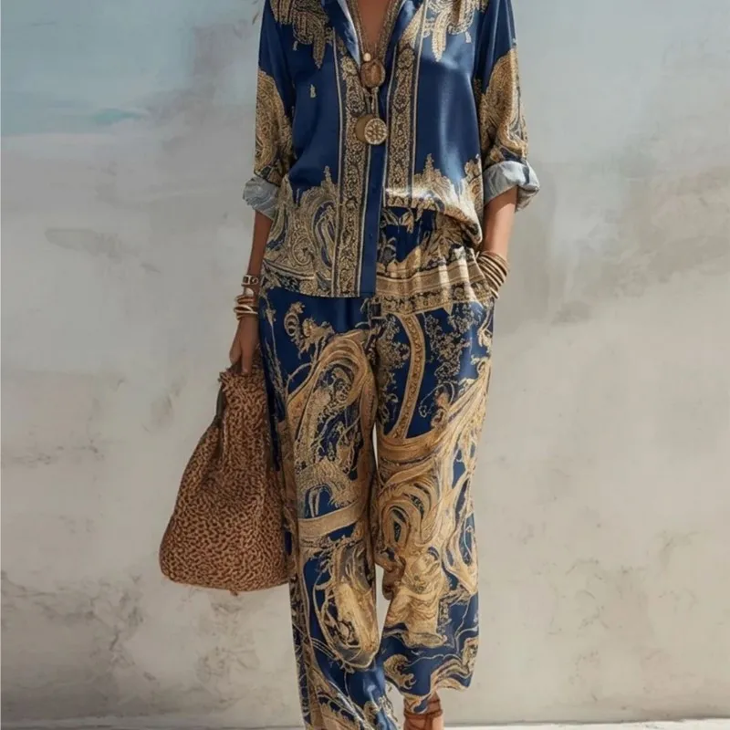 Women Printed 2 Piece Set Autumn Long Sleeve Shirt and Wide Leg Pants Casual Boho Outfit New Spring Turn-down Collar Button Suit
Women Printed 2 Piece Set Autumn Long Sleeve Shirt and Wide Leg Pants Casual Boho Outfit New Spring Turn-down Collar Button Suit