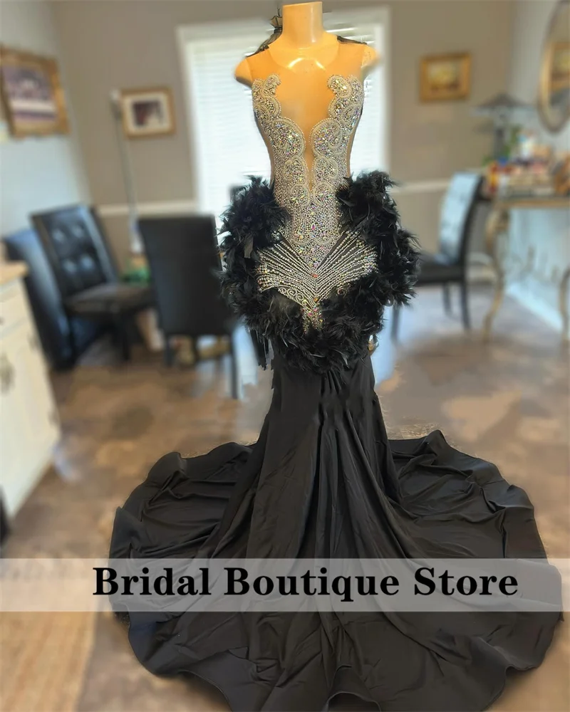 Sparkly Diamonds Black Prom Dress For Black Girls Sheer Mesh Bead Crystal Feathers Evening Gown Birthday Party Gown Customized
Sparkly Diamonds Black Prom Dress For Black Girls Sheer Mesh Bead Crystal Feathers Evening Gown Birthday Party Gown Customized