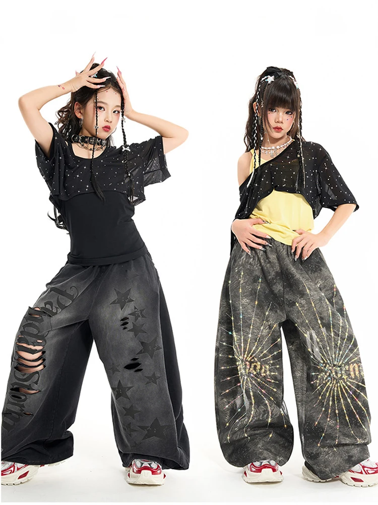 Girls Hip Hop Dance Costume Short Sleeved Diamond Tops Vest Loose Pants Kids Performance Clothes Kpop Modern Dancewear BL19280
Girls Hip Hop Dance Costume Short Sleeved Diamond Tops Vest Loose Pants Kids Performance Clothes Kpop Modern Dancewear BL19280