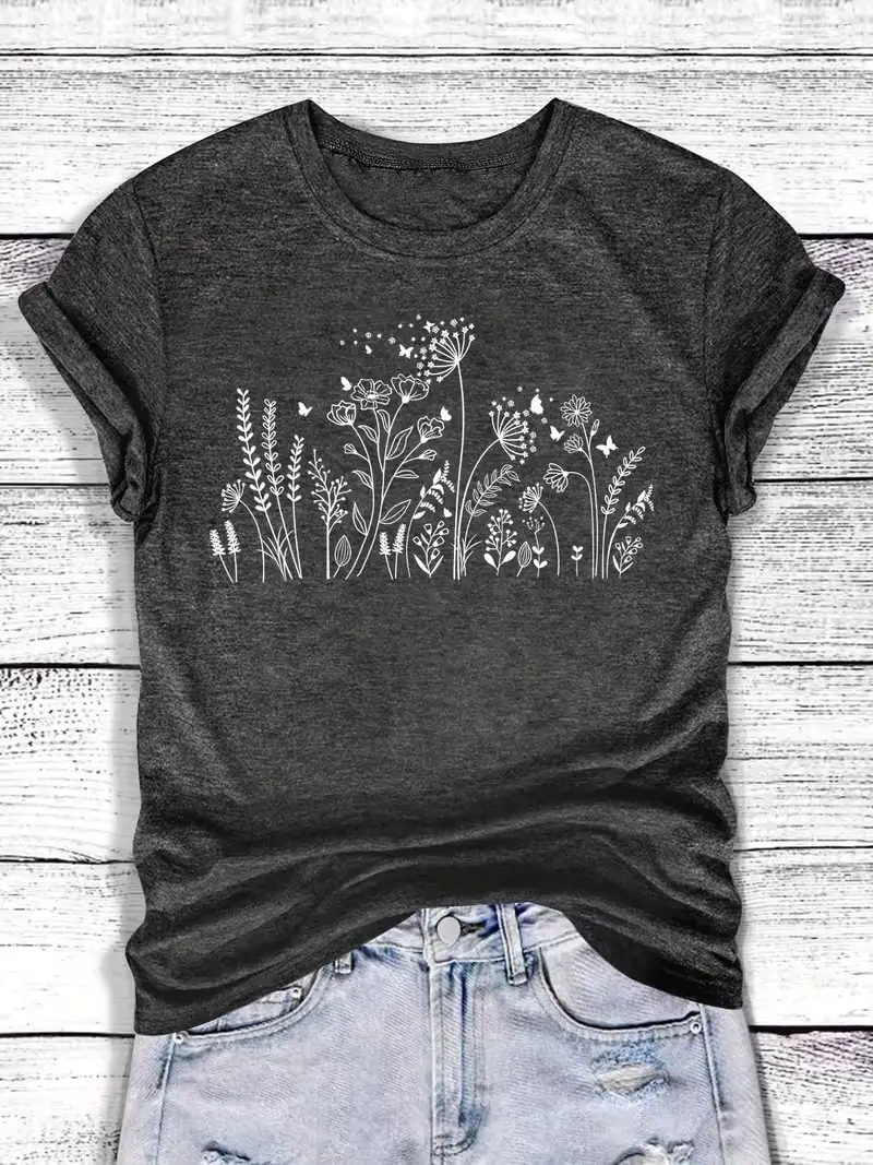 Plus Size Women's Short Sleeve T-Shirt Floral Pattern With Butterflies And Text breathable fabric summer outfits women's
Plus Size Women's Short Sleeve T-Shirt Floral Pattern With Butterflies And Text breathable fabric summer outfits women's