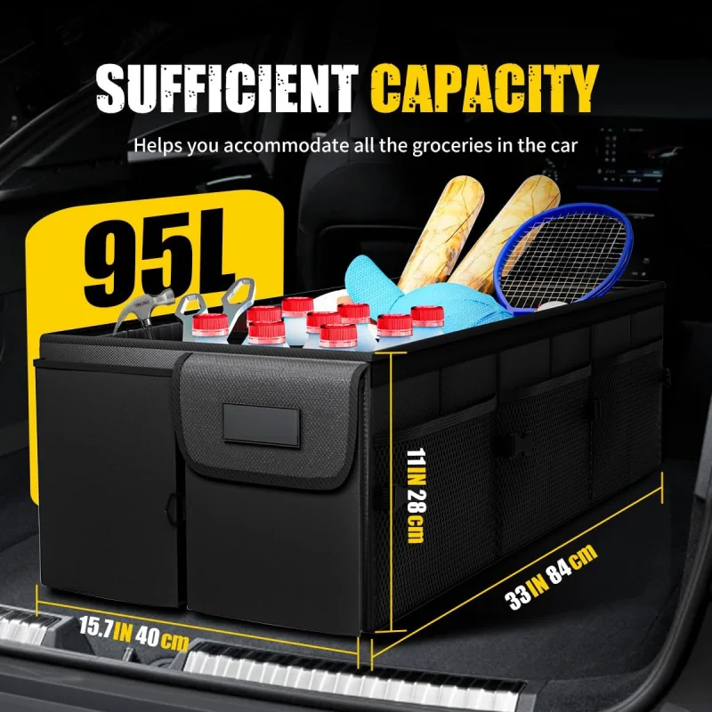 95L Collapsible Car Trunk Organizer with Lid Adjustable Straps Non Slip Bottom Large Capacity Storage Box for SUV Truck Van Blac
95L Collapsible Car Trunk Organizer with Lid Adjustable Straps Non Slip Bottom Large Capacity Storage Box for SUV Truck Van Blac