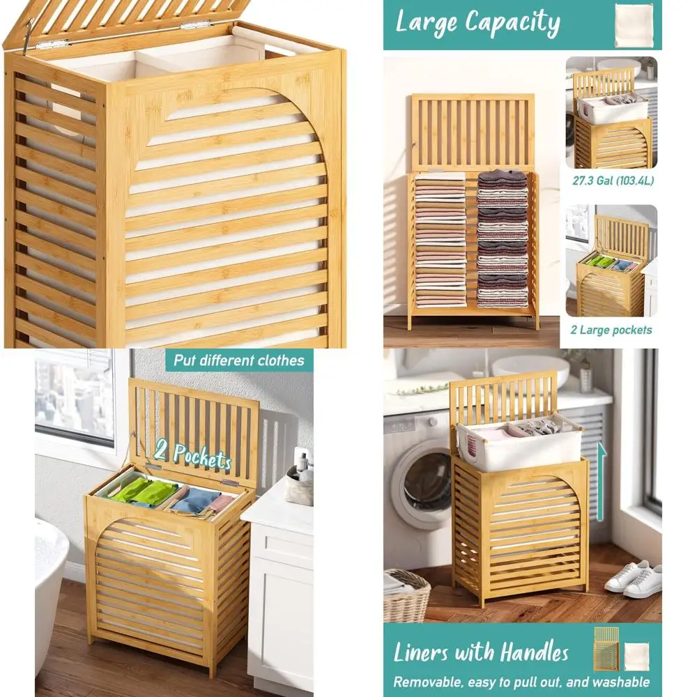 Bamboo Laundry Basket with Lid and Removable Liner, 27.3 Gallon Capacity
Bamboo Laundry Basket with Lid and Removable Liner, 27.3 Gallon Capacity