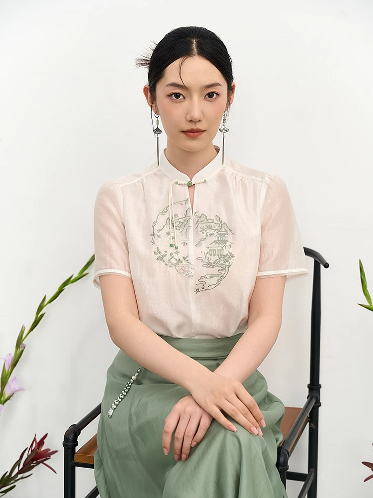 Ele ort Sve Embroidered irt New Chinese Sle Women's High End Summer irt Straight Cut Commute Sle Thin Fabric
Ele ort Sve Embroidered irt New Chinese Sle Women's High End Summer irt Straight Cut Commute Sle Thin Fabric