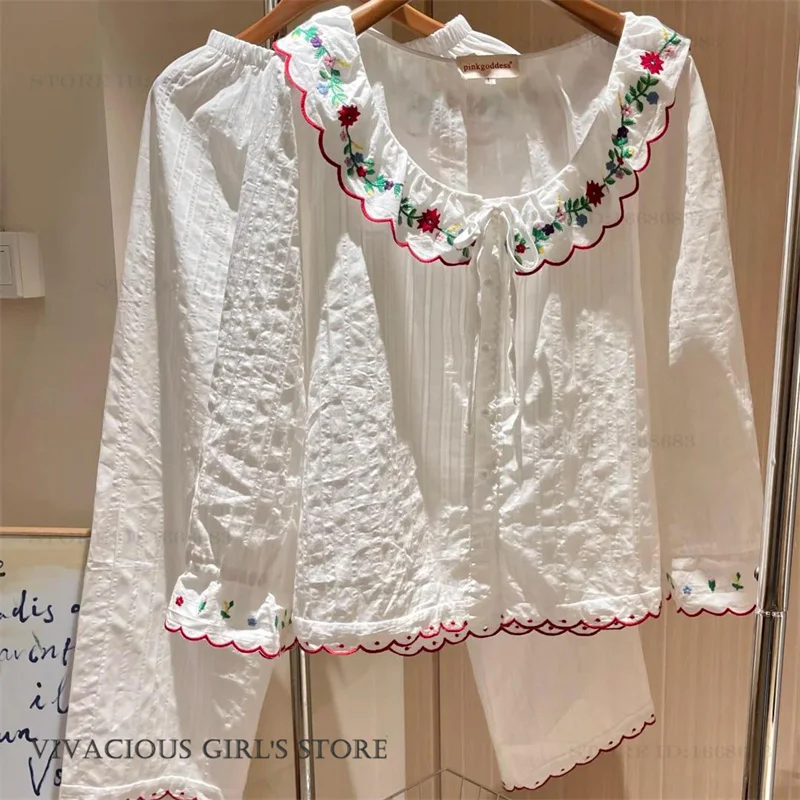 Sweet Girl French Style Cotton Gauze Pajamas Set Sleepwear Embroidery Trouser Pijamas Suit Spring Autumn New Nightwear Homewear
Sweet Girl French Style Cotton Gauze Pajamas Set Sleepwear Embroidery Trouser Pijamas Suit Spring Autumn New Nightwear Homewear