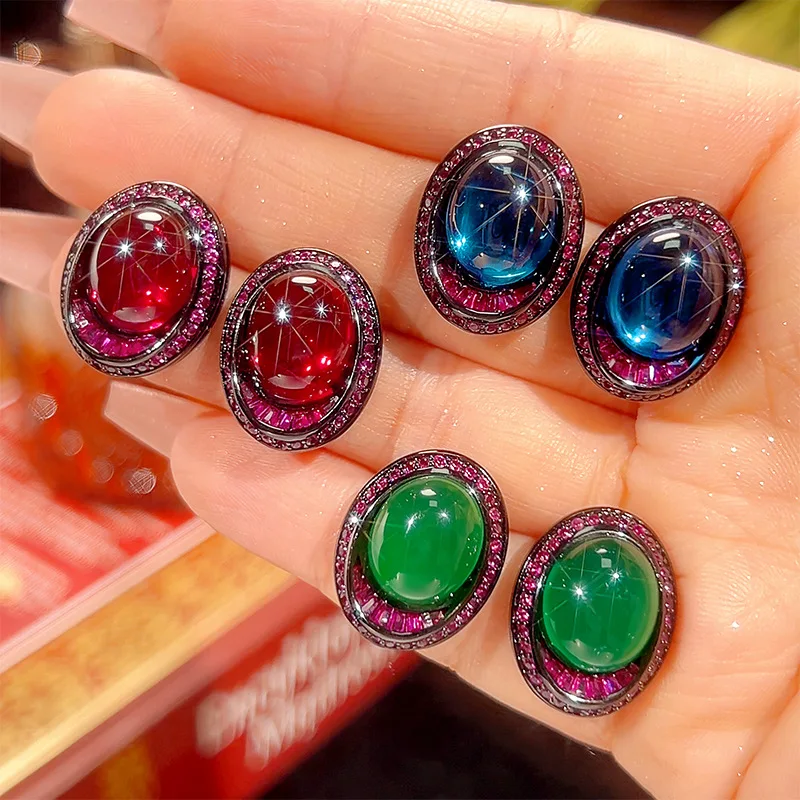 Vintage Luxury Oval Star Sapphire Earrings Green Red Blue Gemstone with Pink CZ Statement Jewelry for Women Party Wedding Gift
Vintage Luxury Oval Star Sapphire Earrings Green Red Blue Gemstone with Pink CZ Statement Jewelry for Women Party Wedding Gift