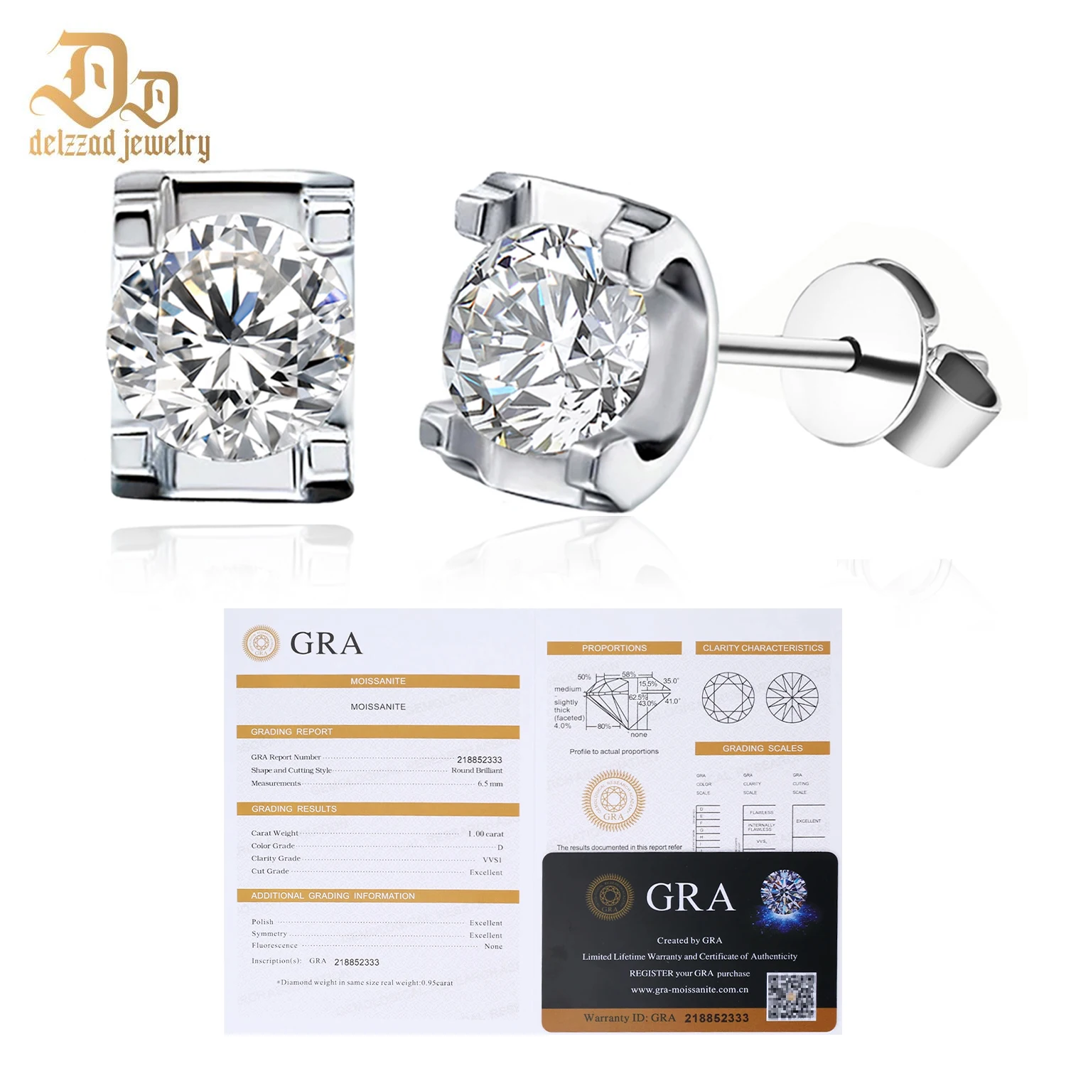 Delzzad Authentic 1 Carat Moissanite Stud Earrings for Women 100% Top Quality 925 Sterling Silver Sparkling Wedding Jewelry Gift
Delzzad Authentic 1 Carat Moissanite Stud Earrings for Women 100% Top Quality 925 Sterling Silver Sparkling Wedding Jewelry Gift