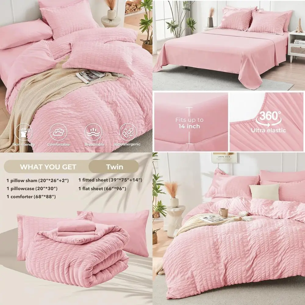 Комплект одеял из 5 предметов розового хлопка — всесезонное роскошное постельное белье с простынями, наволочками и шамс
Комплект одеял из 5 предметов розового хлопка — всесезонное роскошное постельное белье с простынями, наволочками и шамс