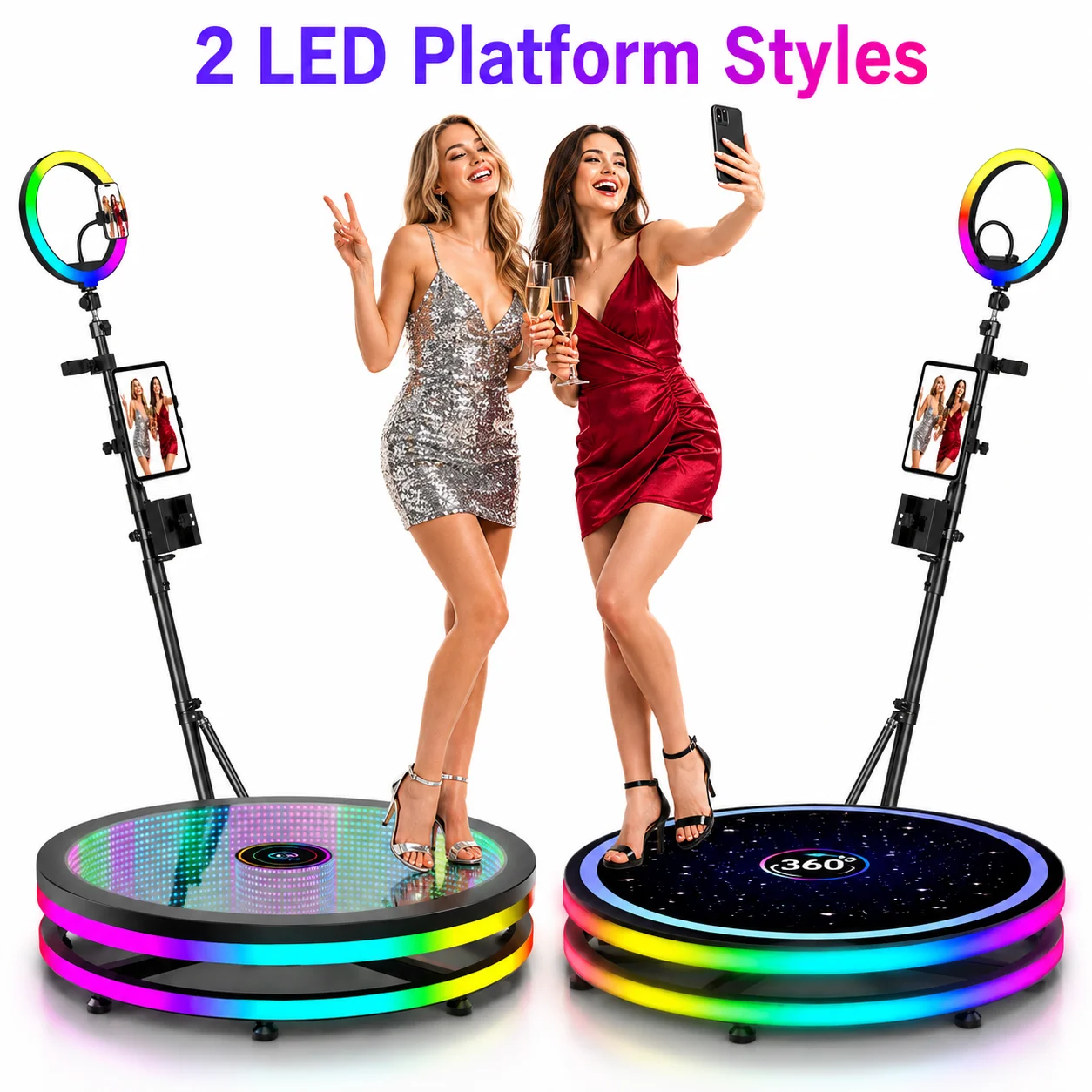 Glass 360 Rotating Photo Booth For Wedding Events With App Remote Control Photobooth Machine RGB Ring Light For Rental Business