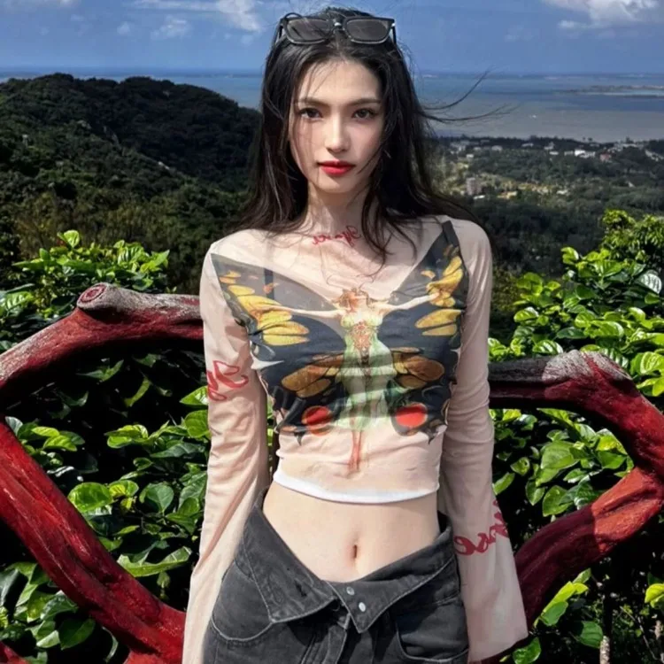 American Sweet Butterfly Printed T-shirt for Women Early Spring New Bottoming Tops Mujer Sexy Crop Top Slim Fit Tee Shirt
American Sweet Butterfly Printed T-shirt for Women Early Spring New Bottoming Tops Mujer Sexy Crop Top Slim Fit Tee Shirt