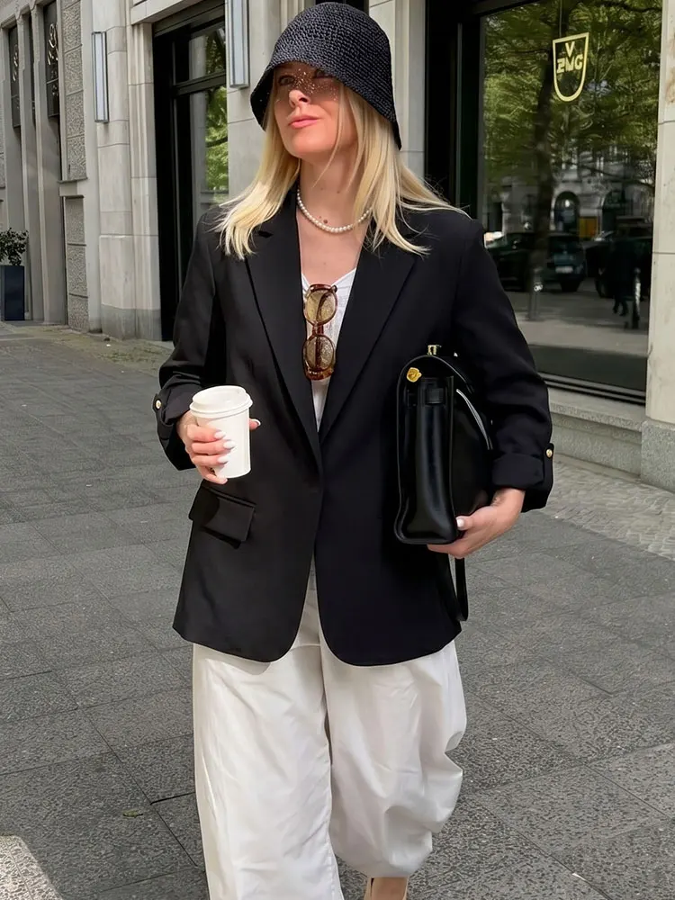 HH Womens Black Blazer Roll Tab Sleeve Open Front Pocket Coat Trendy High Street Casual Office Lady Loose Tops Outwear
HH Womens Black Blazer Roll Tab Sleeve Open Front Pocket Coat Trendy High Street Casual Office Lady Loose Tops Outwear