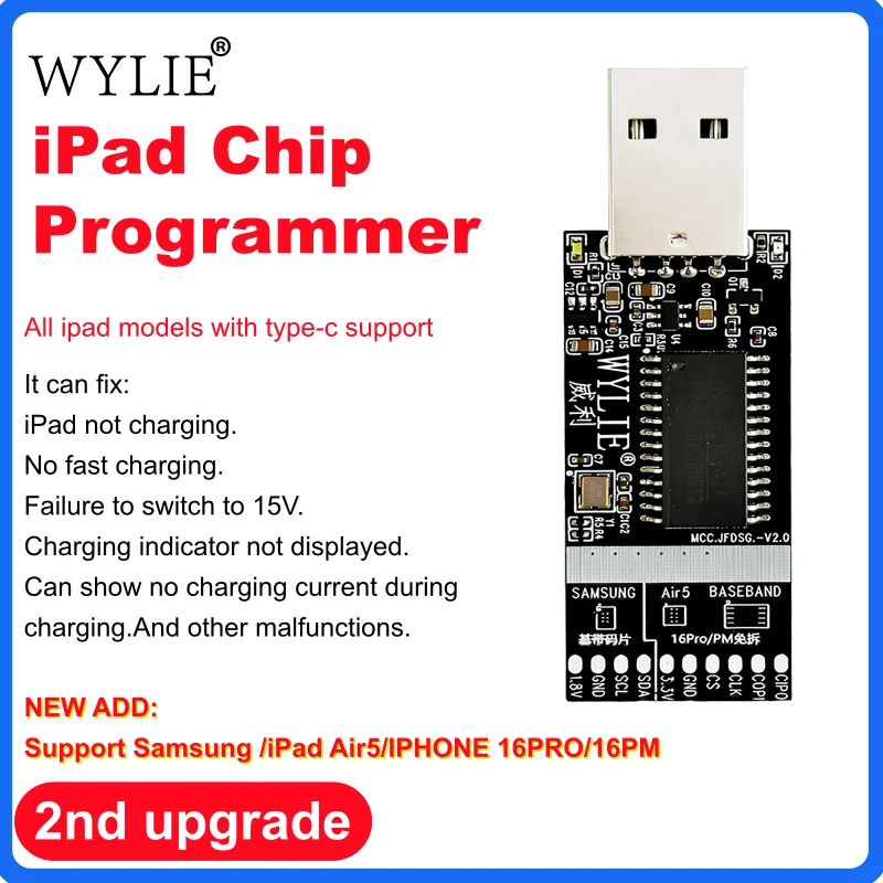 2nd WYLIE Charging Chip Programmer for IPAD/SAM/IP16P/16PM Solves No Charging /15V Switching Issues /IC Data Quick Reading Tools
2nd WYLIE Charging Chip Programmer for IPAD/SAM/IP16P/16PM Solves No Charging /15V Switching Issues /IC Data Quick Reading Tools