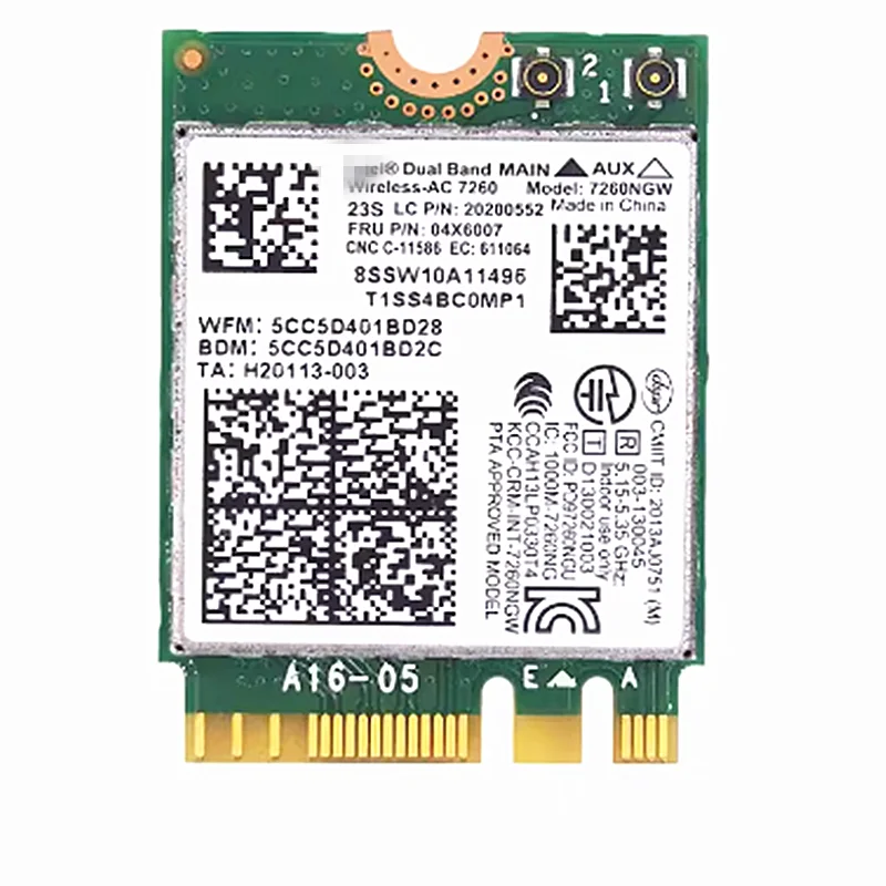 7260AC Bluetooth 4.0 WiFi Wireless Network Card NGFF M.2 Wifi Dongle 802.11AC Dual Band 2.4G 5G For Laptop Intel 7260 7260NGW
7260AC Bluetooth 4.0 WiFi Wireless Network Card NGFF M.2 Wifi Dongle 802.11AC Dual Band 2.4G 5G For Laptop Intel 7260 7260NGW