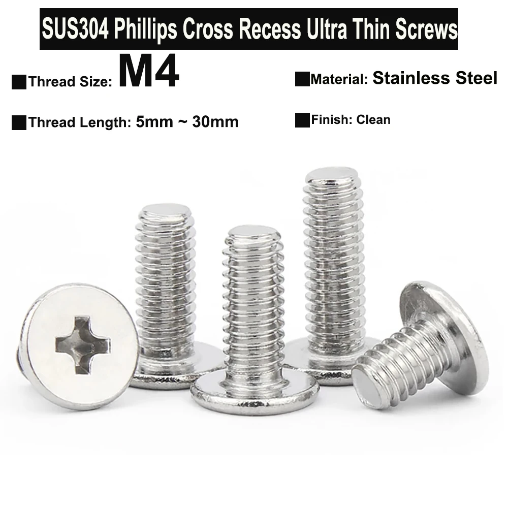 Yiqianyuan M4xP0.7 Ultra Thin Oversized round Head Phillips Cross Recess Screw SUS304 Stainless Steel for CM Applications
Yiqianyuan M4xP0.7 Ultra Thin Oversized round Head Phillips Cross Recess Screw SUS304 Stainless Steel for CM Applications