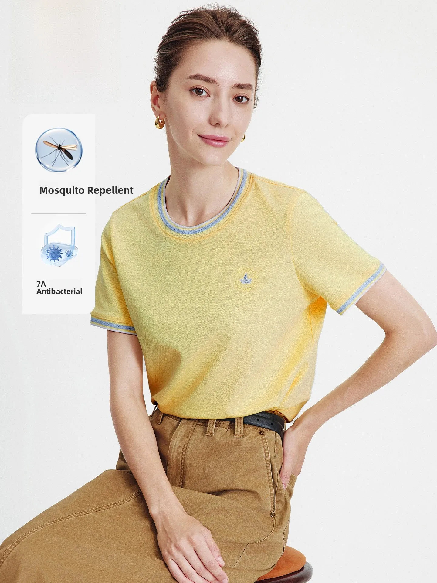Antibacterial Navigare round Neck Short Sleeve T-Shirt for Women Summer 2026 Casual Style Color Block Mosquito Repellent Cotton
Antibacterial Navigare round Neck Short Sleeve T-Shirt for Women Summer 2026 Casual Style Color Block Mosquito Repellent Cotton