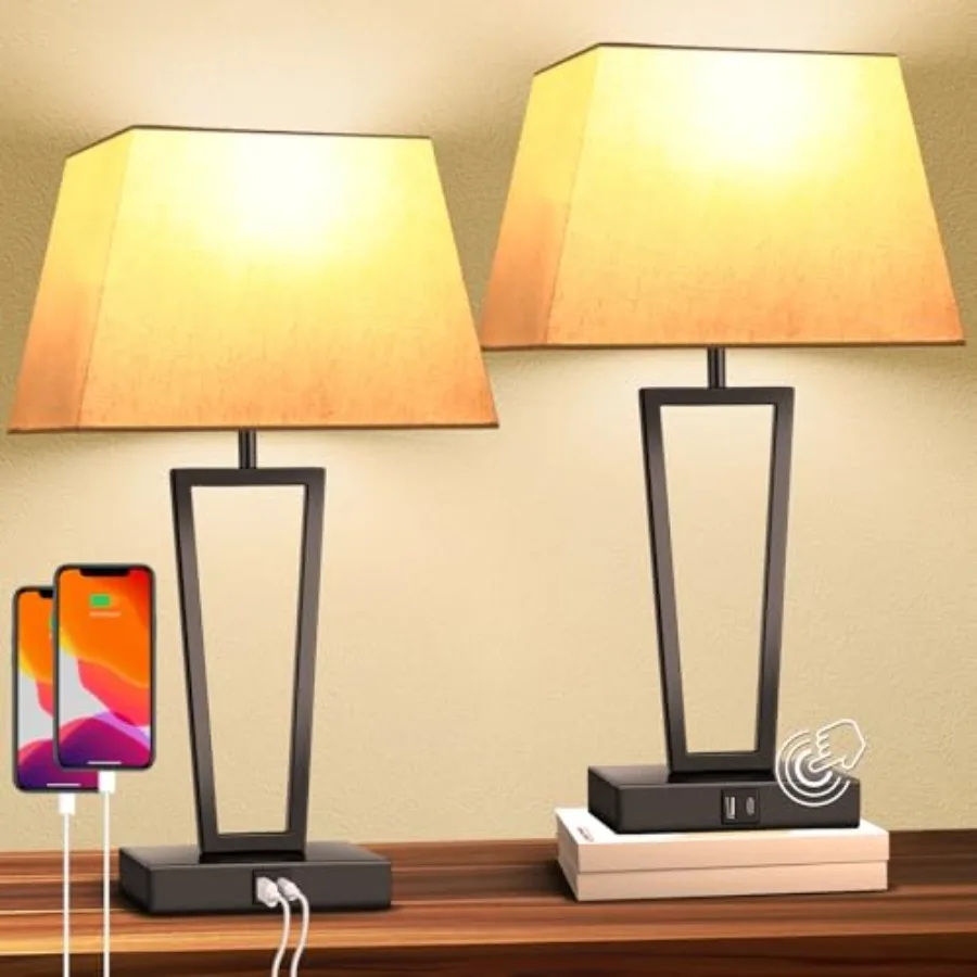 Hotel Style Modern Bedside Lamps Set of 2, Touch Control and3-Way Dimmable, Black Geometric Table Lamps with USB-C and USB-A Ch
Hotel Style Modern Bedside Lamps Set of 2, Touch Control and3-Way Dimmable, Black Geometric Table Lamps with USB-C and USB-A Ch