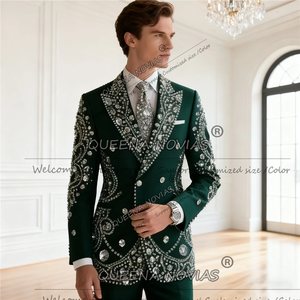 Brilliat Men's Suit Attire Metal Embellished Beaded Tuxedo 2 Pieces Sets Customized Wedding Groom Blazer Outfit Ropa Hombre 2026
Brilliat Men's Suit Attire Metal Embellished Beaded Tuxedo 2 Pieces Sets Customized Wedding Groom Blazer Outfit Ropa Hombre 2026