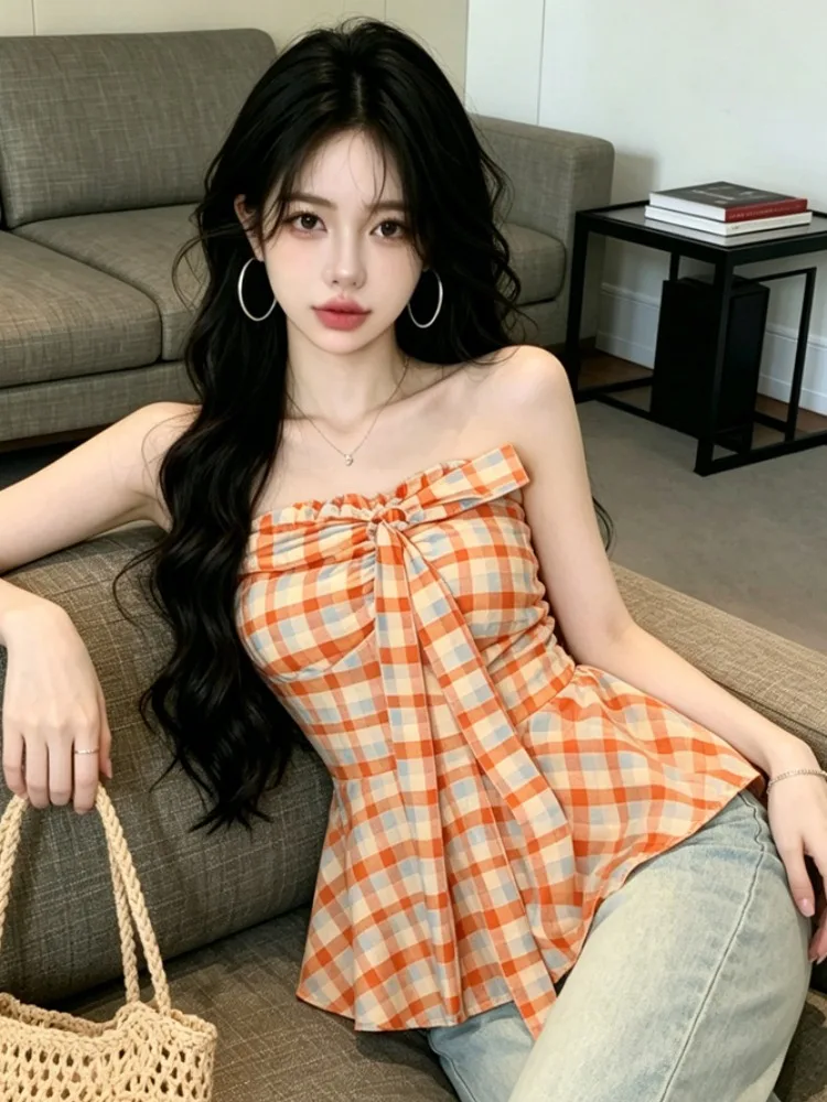 Summer Bright White Slim Fit Short Crop Top Women's Plaid Color Block Sweet Collarless Vest Shirt City Walk Knot
Summer Bright White Slim Fit Short Crop Top Women's Plaid Color Block Sweet Collarless Vest Shirt City Walk Knot