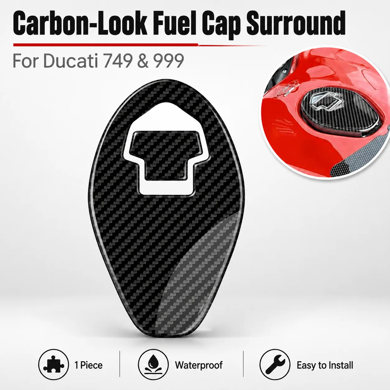 For Ducati 749 and 999 motorcycles with transparent or carbon fiber outer sticker fuel tank cap protection kit
For Ducati 749 and 999 motorcycles with transparent or carbon fiber outer sticker fuel tank cap protection kit