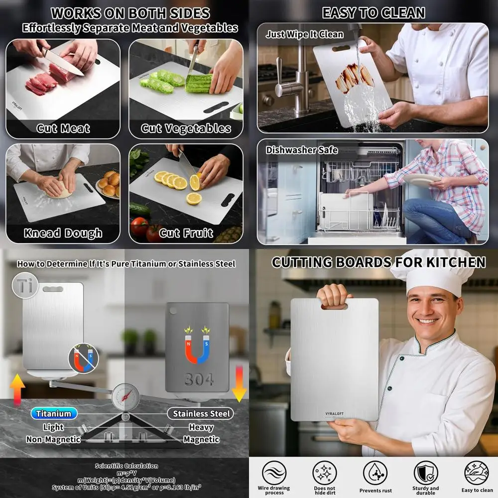 Большая двухсторонняя разделочная доска из чистого титана, не впитывающая, легко чистится, идеально подходит для использования на кухне и на открытом воздухе.
Большая двухсторонняя разделочная доска из чистого титана, не впитывающая, легко чистится, идеально подходит для использования на кухне и на открытом воздухе.