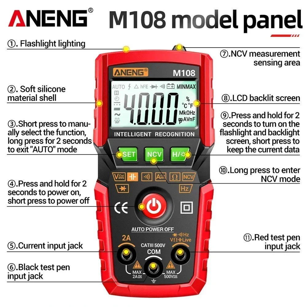 ANENG Professional Mini Auto Digital Multimeter 4000 Counts AC/DC Voltage Resistance Capacitance Electrical Tester Tools
ANENG Professional Mini Auto Digital Multimeter 4000 Counts AC/DC Voltage Resistance Capacitance Electrical Tester Tools