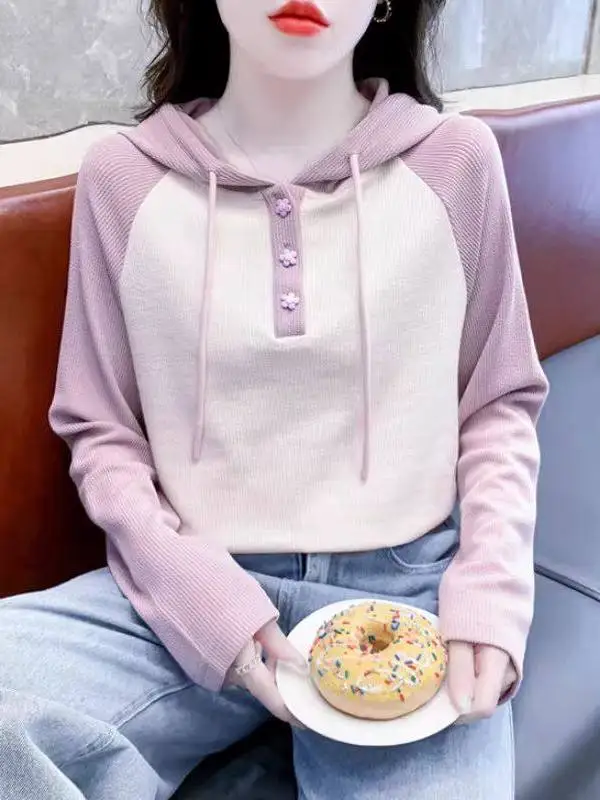 Korean Style Color Block Hoodie Women's Loose Fit Fashionable Slimming Shoulder Sleeve Top Spring Autumn New Arrival
Korean Style Color Block Hoodie Women's Loose Fit Fashionable Slimming Shoulder Sleeve Top Spring Autumn New Arrival